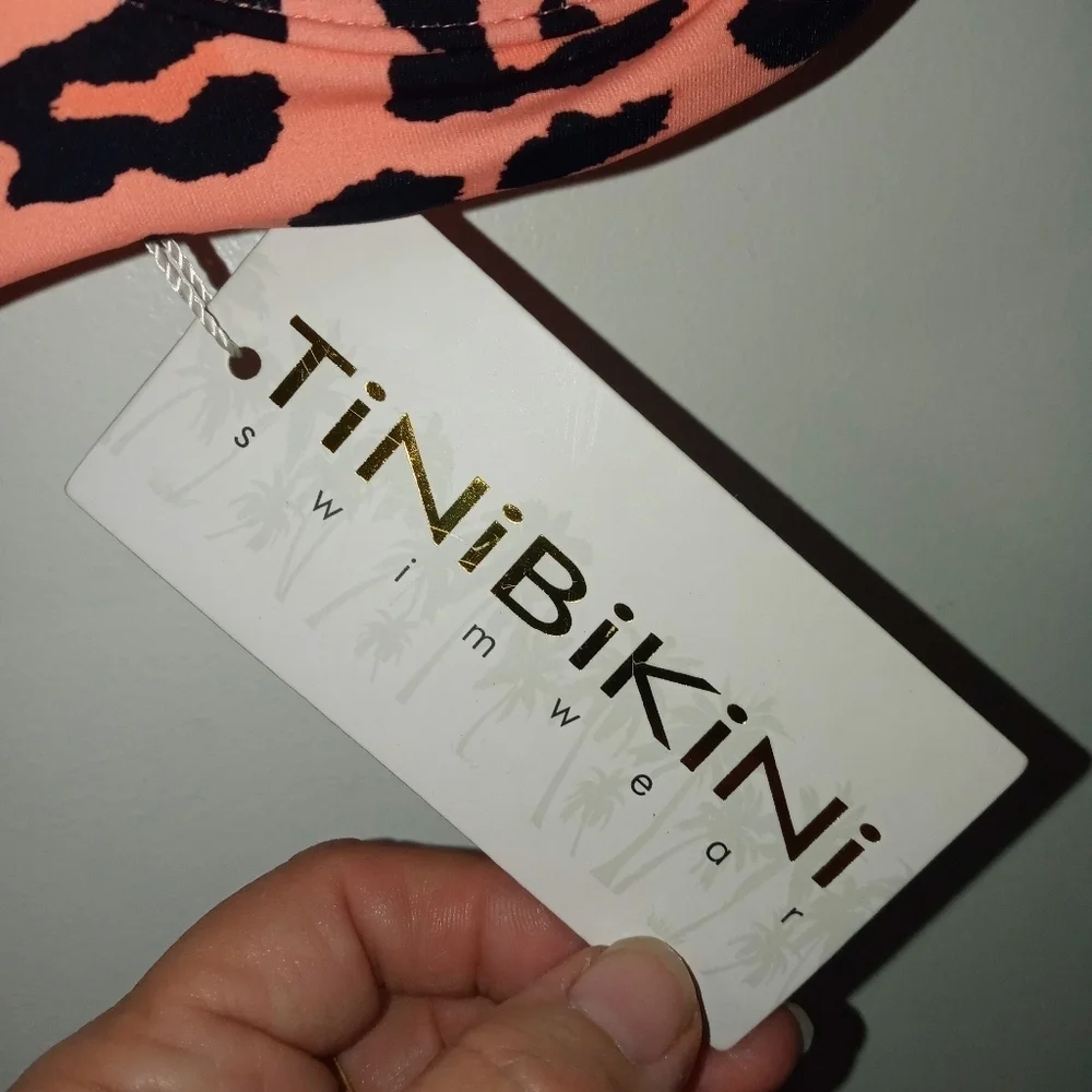 Tinibikini Leopard print padded underwire papaya black Bikini top Small NEW